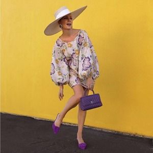 Arianne Elmy Lavender White Good Luck Dress NWT size Medium